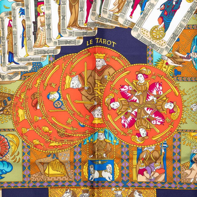 Hermes Carre 90 le Tarot Card Scarf Navy Multicolor Silk — view 2