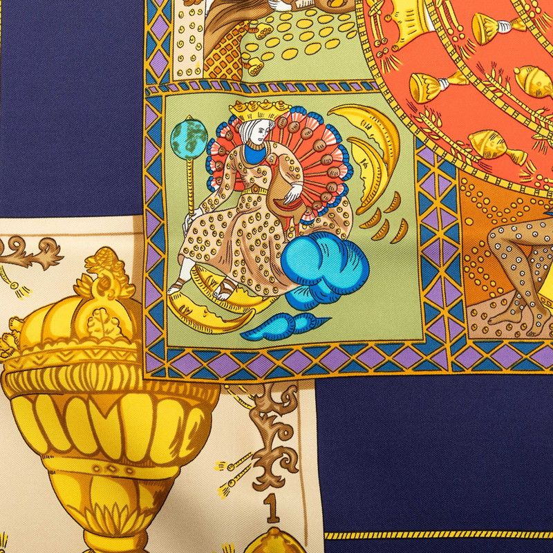 Hermes Carre 90 le Tarot Card Scarf Navy Multicolor Silk — view 3