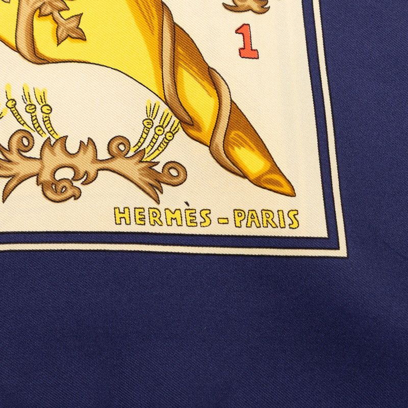 Hermes Carre 90 le Tarot Card Scarf Navy Multicolor Silk — view 5