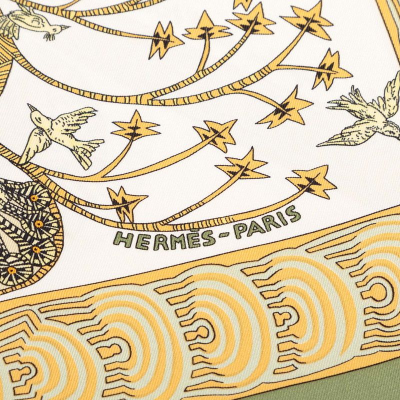 Hermes Carre 90 les Legendes de L'arbre Wood Legend Scarf Khaki Multicolor Silk — view 3