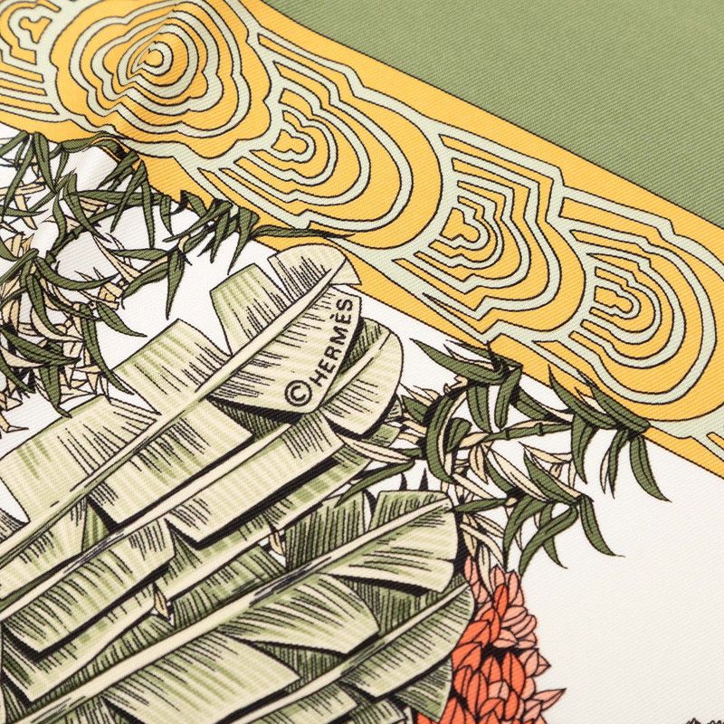 Hermes Carre 90 les Legendes de L'arbre Wood Legend Scarf Khaki Multicolor Silk — view 6