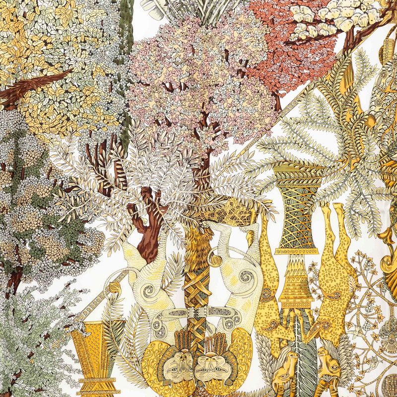 Hermes Carre 90 les Legendes de L'arbre Wood Legend Scarf Khaki Multicolor Silk — view 2