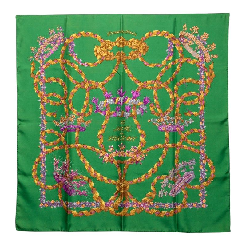 Hermes Carre 90 le Sacre du Printemps Spring Festival Scarf Green Silk