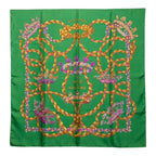Hermes Carre 90 le Sacre du Printemps Spring Festival Scarf Green Silk