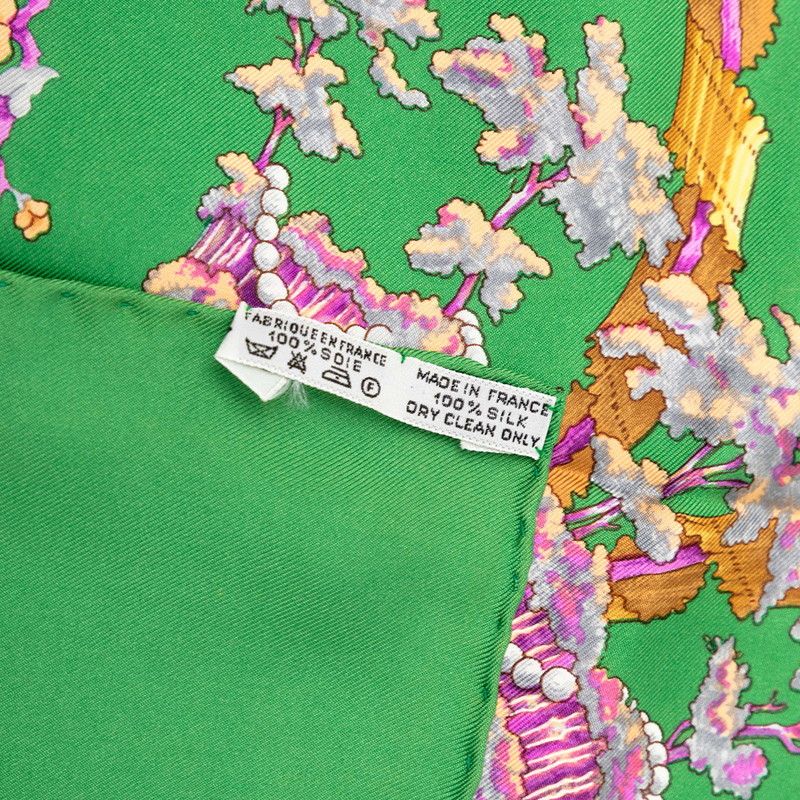 Hermes Carre 90 le Sacre du Printemps Spring Festival Scarf Green Silk — view 6
