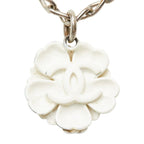 Chanel CC Logo Camellia Motif Necklace Silver White Metal — view 3