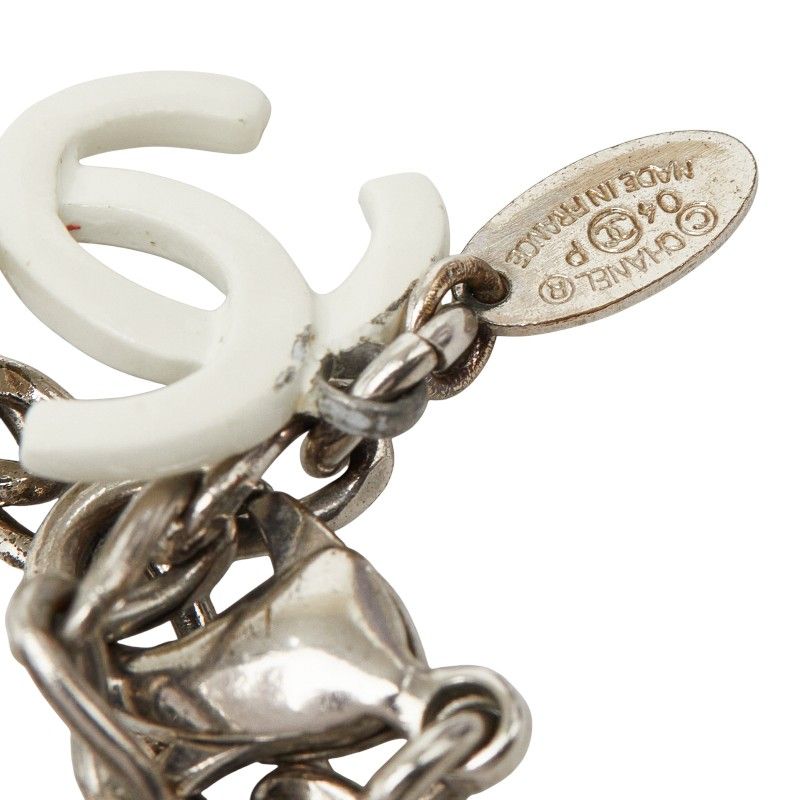 Chanel CC Logo Camellia Motif Necklace Silver White Metal — view 6