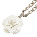 Chanel CC Logo Camellia Motif Necklace Silver White Metal