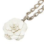 Chanel CC Logo Camellia Motif Necklace Silver White Metal