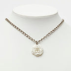 Chanel CC Logo Camellia Motif Necklace Silver White Metal — view 7
