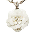 Chanel CC Logo Camellia Motif Necklace Silver White Metal — view 2