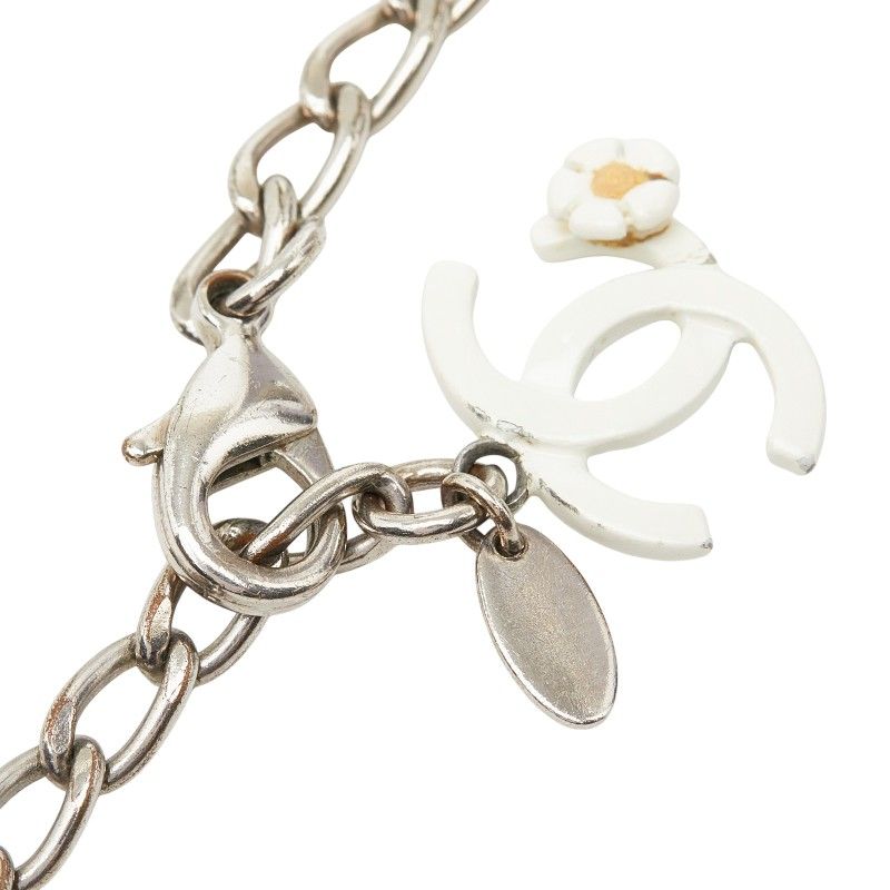 Chanel CC Logo Camellia Motif Necklace Silver White Metal — view 5
