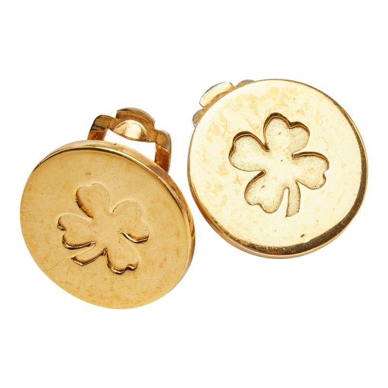 Chanel Clover Motif Vintage Earrings Gold Plated