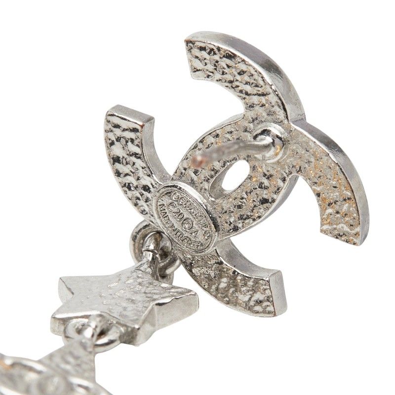 Chanel CC Logo Star Earrings Silver Gold Metal Plated Rhinestone — view 4