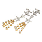 Chanel CC Logo Star Earrings Silver Gold Metal Plated Rhinestone