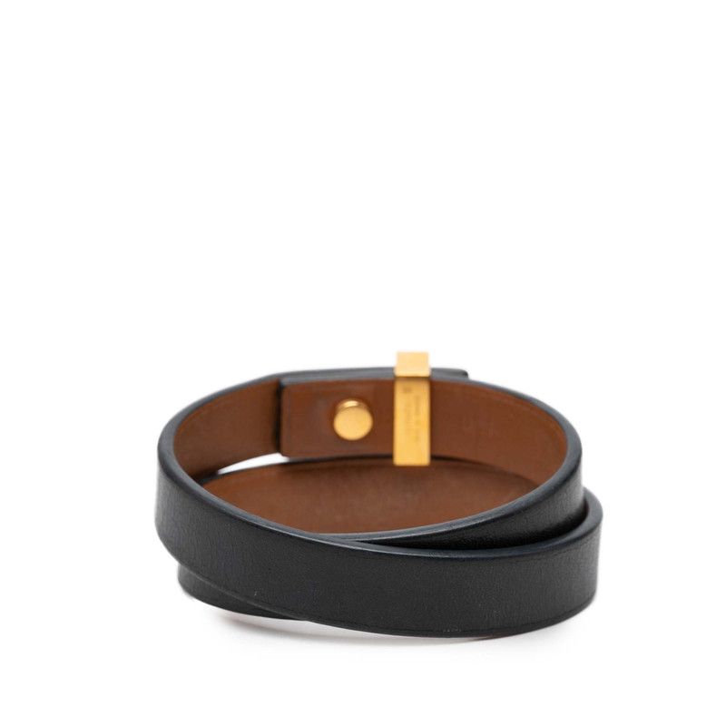 Hermes Mini Dog Double Tour Strand Bracelet T2 Black Gold Leather Plated — view 3