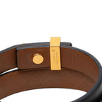 Hermes Mini Dog Double Tour Strand Bracelet T2 Black Gold Leather Plated — view 4