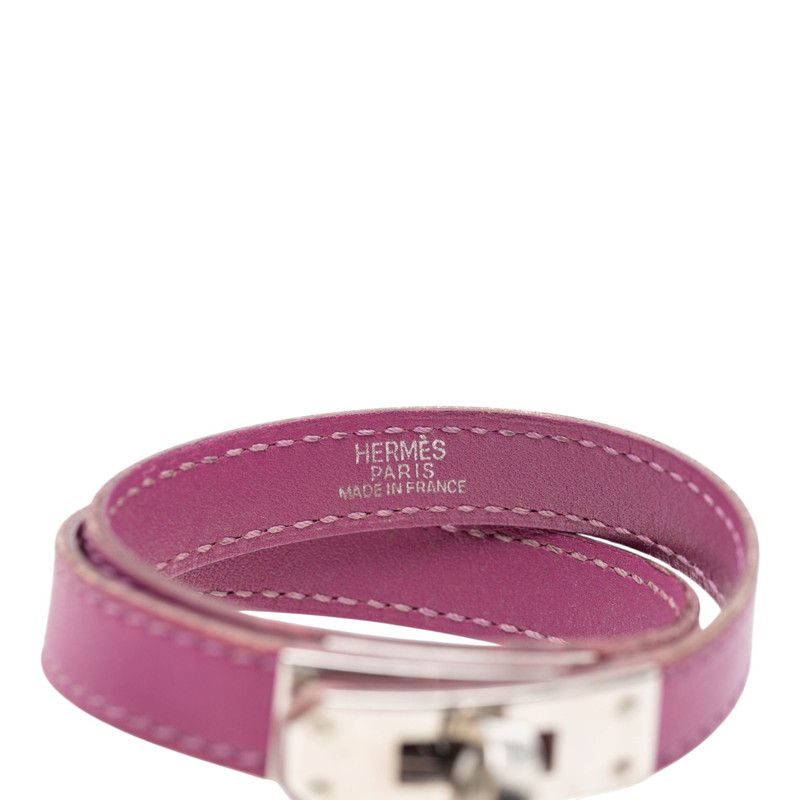 Hermes Kelly Double Tour Strand Bracelet Purple Silver Metal Veau Swift — view 5