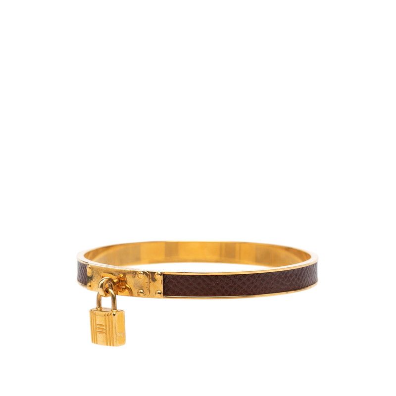 Hermes Kelly Bangle Bracelet Gold Brown Plated Veau Epsom — view 2