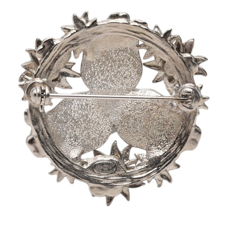 Chanel CC Logo Camellia Emblem Brooch Silver Multicolor Metal Faux Pearl — view 2
