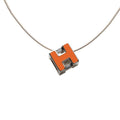 Hermes Cage Chain Cube Pendant Orange Silver Metal