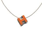 Hermes Cage Chain Cube Pendant Orange Silver Metal