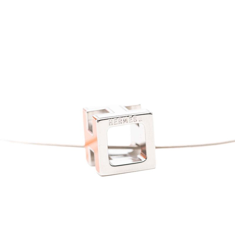 Hermes Cage Chain Cube Pendant Orange Silver Metal — view 3