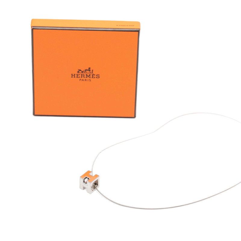 Hermes Cage Chain Cube Pendant Orange Silver Metal — view 7