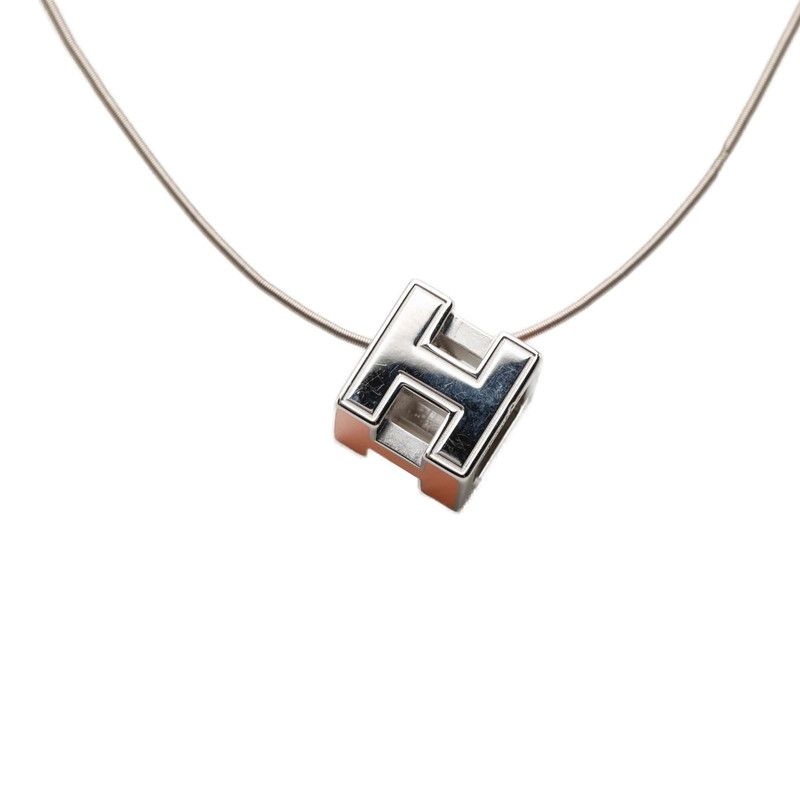 Hermes Cage Chain Cube Pendant Orange Silver Metal — view 2