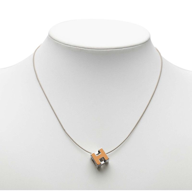 Hermes Cage Chain Cube Pendant Orange Silver Metal — view 6
