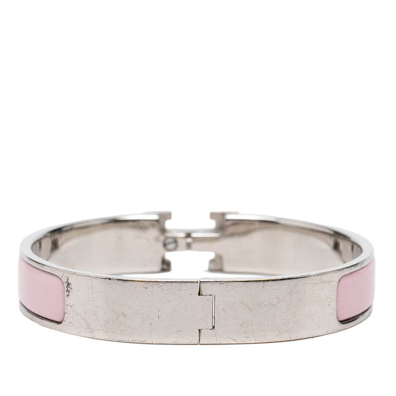 Hermes Click TGM Enamel Bracelet Bangle Pink Silver Metal — view 3