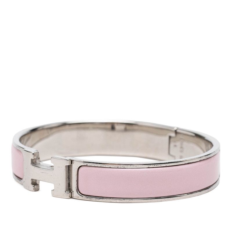 Hermes Click TGM Enamel Bracelet Bangle Pink Silver Metal — view 2