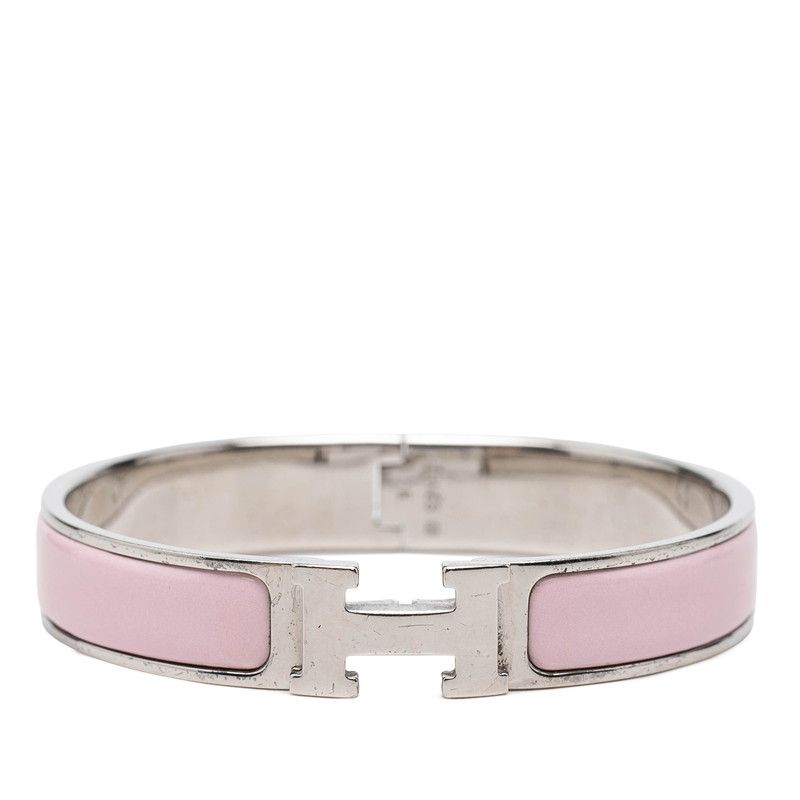 Hermes Click TGM Enamel Bracelet Bangle Pink Silver Metal