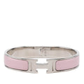 Hermes Click TGM Enamel Bracelet Bangle Pink Silver Metal