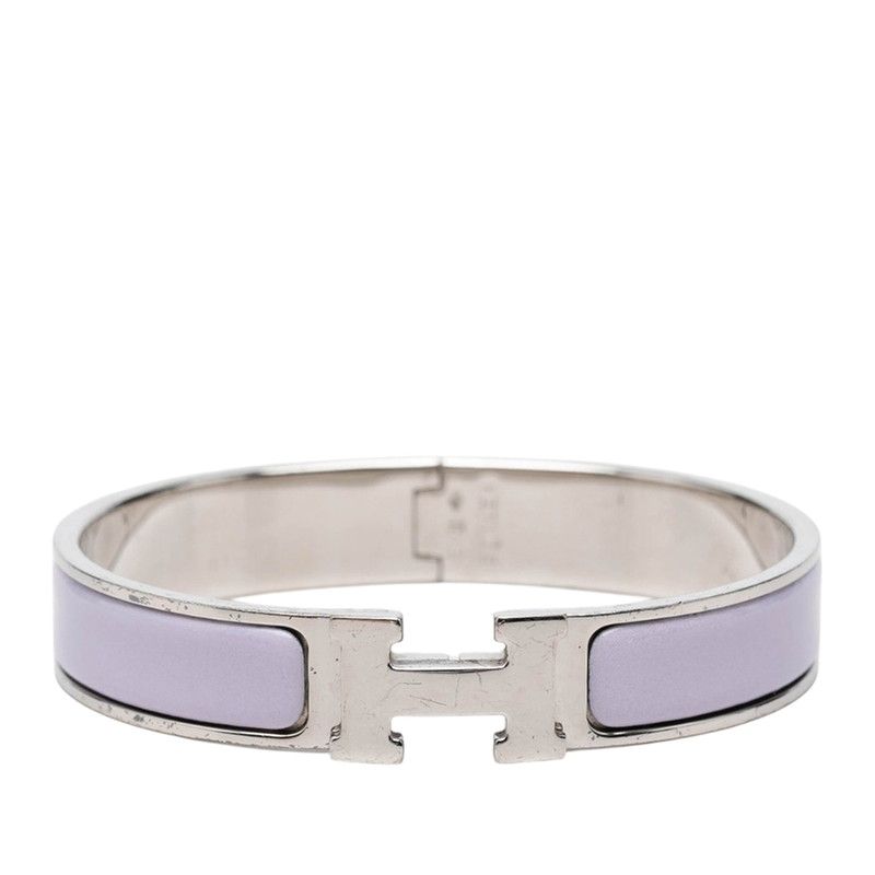 Hermes Click GM Enamel Bracelet Bangle Purple Silver Metal