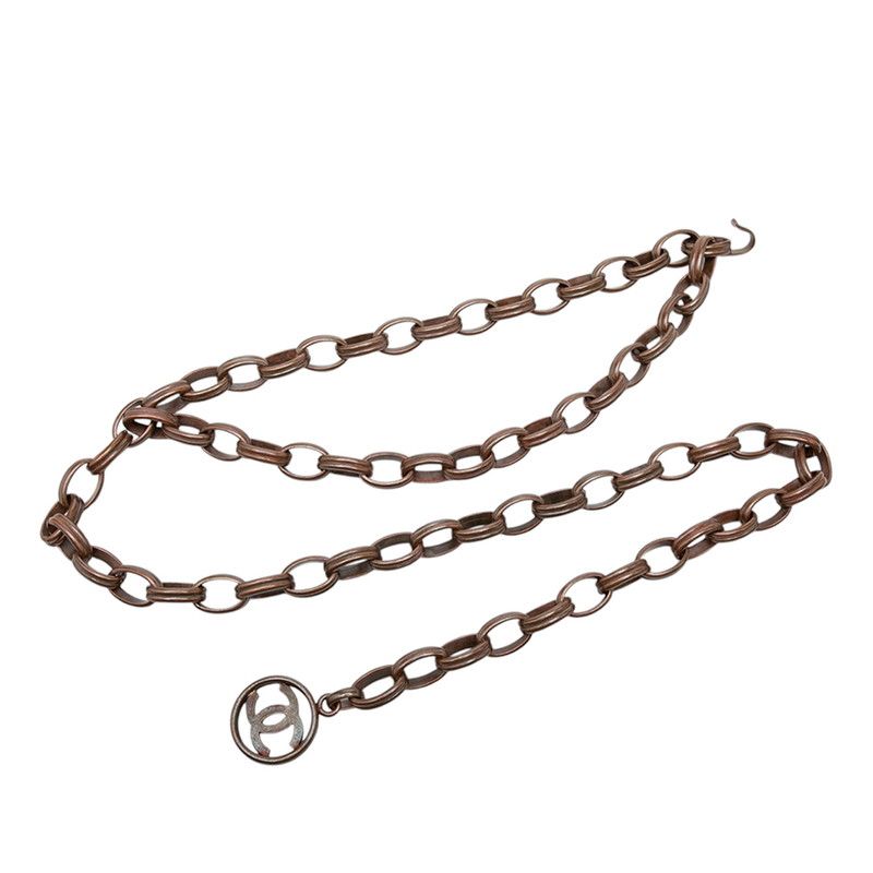 Chanel CC Logo Vintage Chain Belt Brown Blanc Metal