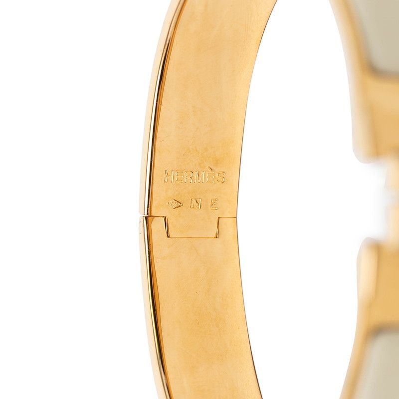 Hermes Click GM Enamel Bracelet Bangle Gold White Plated — view 4