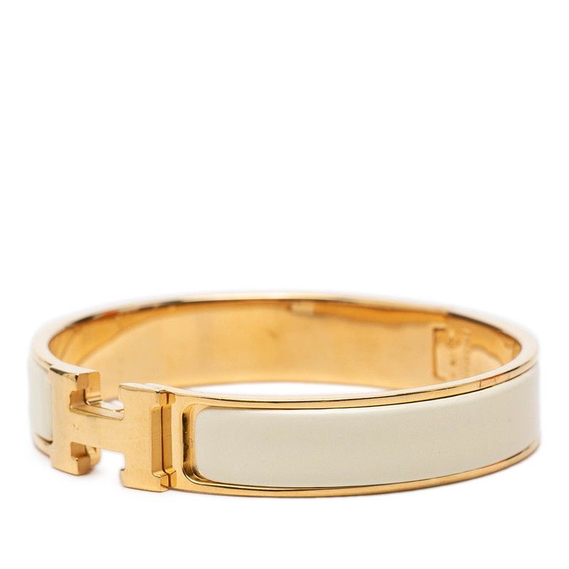 Hermes Click GM Enamel Bracelet Bangle Gold White Plated — view 2