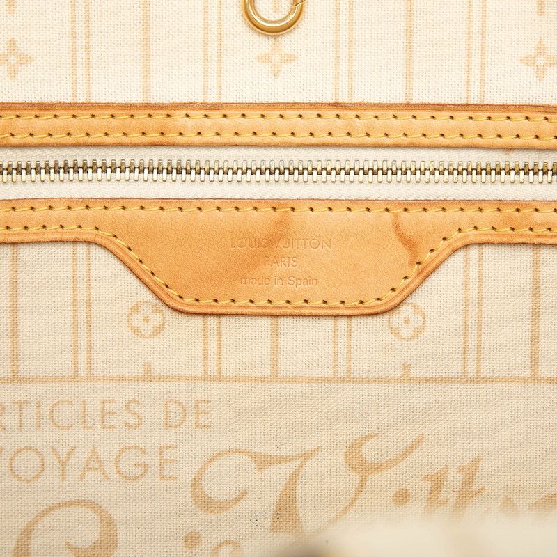 Louis Vuitton Damier Azur Neverfull MM Tote Shoulder Bag White Ivory Leather — view 5