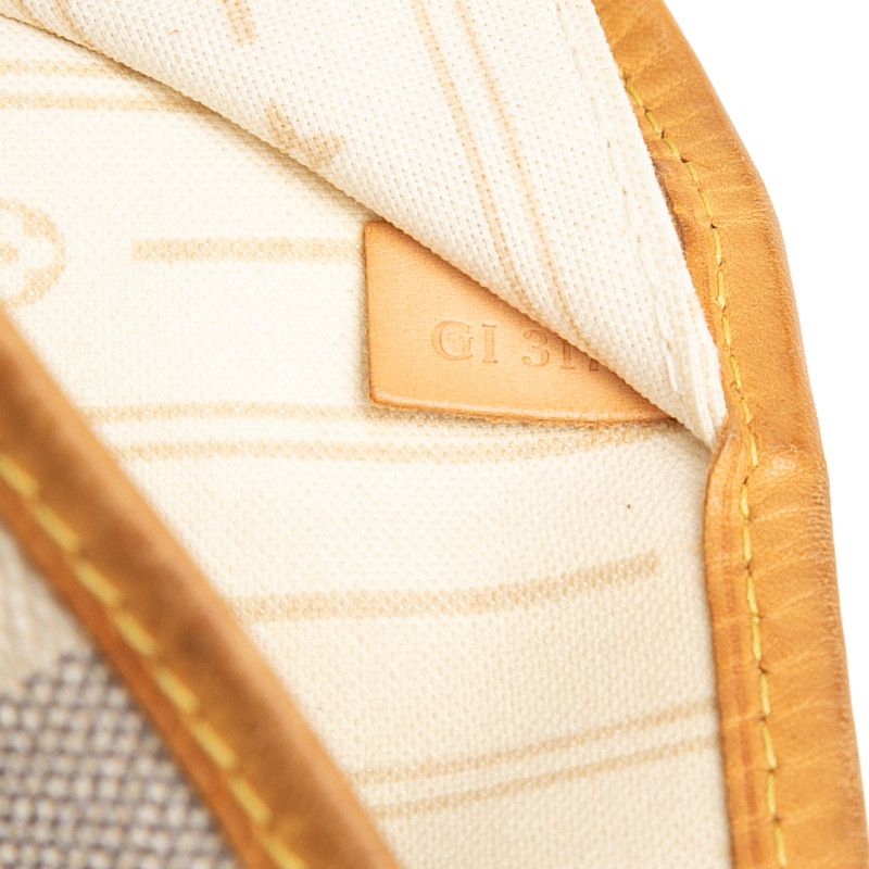 Louis Vuitton Damier Azur Neverfull MM Tote Shoulder Bag White Ivory Leather — view 6