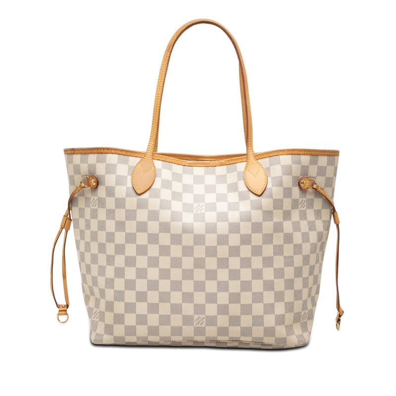 Louis Vuitton Damier Azur Neverfull MM Tote Shoulder Bag White Ivory Leather