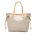 Louis Vuitton Damier Azur Neverfull MM Tote Shoulder Bag White Ivory Leather