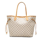 Louis Vuitton Damier Azur Neverfull MM Tote Shoulder Bag White Ivory Leather