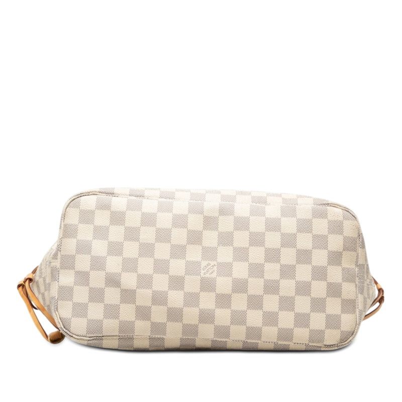 Louis Vuitton Damier Azur Neverfull MM Tote Shoulder Bag White Ivory Leather — view 3