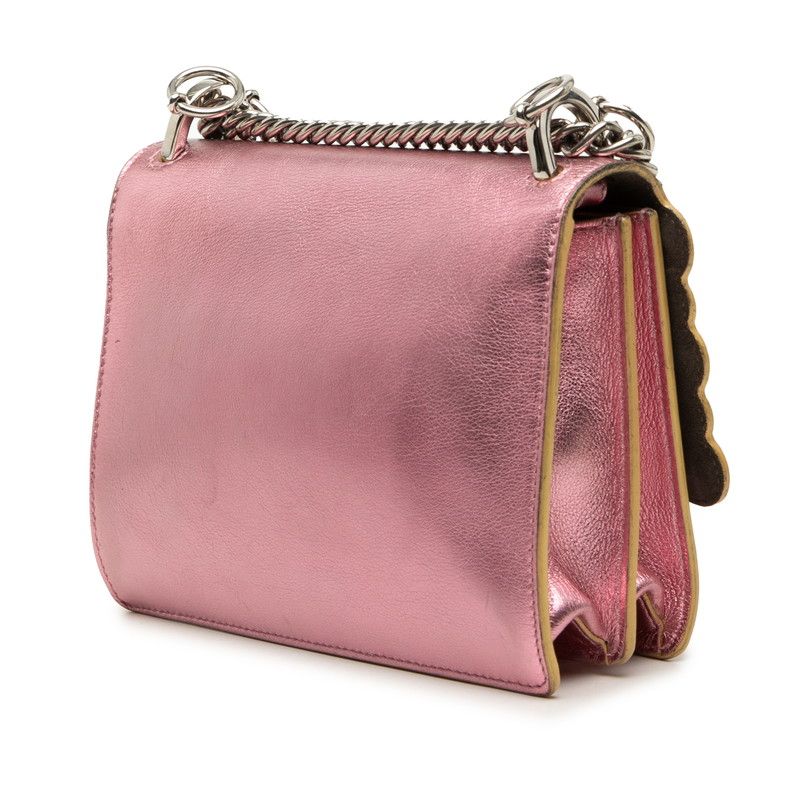 Fendi Canai Studs Crossbody Chain Shoulder Bag Metallic Pink Leather — view 2