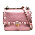 Fendi Canai Studs Crossbody Chain Shoulder Bag Metallic Pink Leather