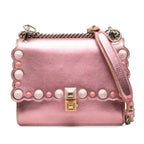 Fendi Canai Studs Crossbody Chain Shoulder Bag Metallic Pink Leather