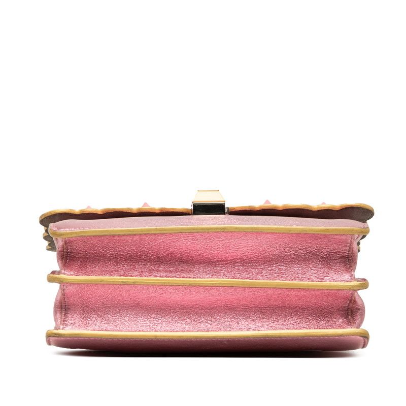 Fendi Canai Studs Crossbody Chain Shoulder Bag Metallic Pink Leather — view 3