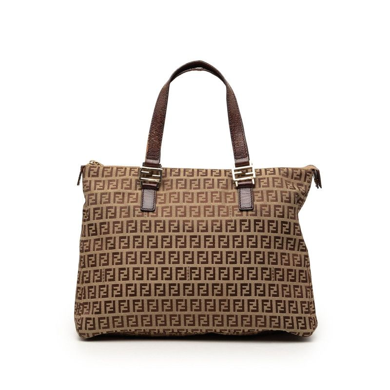 Fendi Zucchino Tote Brown Canvas Leather