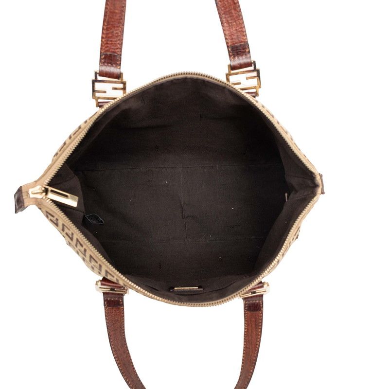 Fendi Zucchino Tote Brown Canvas Leather — view 7